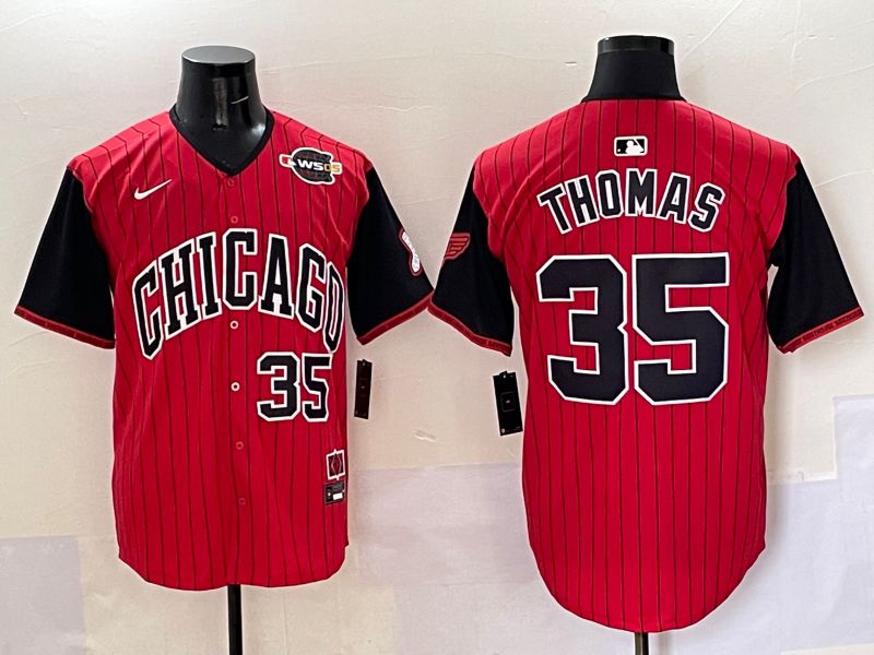 Men 2025 Chicago White Sox #35 Thomas Red Stripe Joint Name Nike MLB Jersey style 38